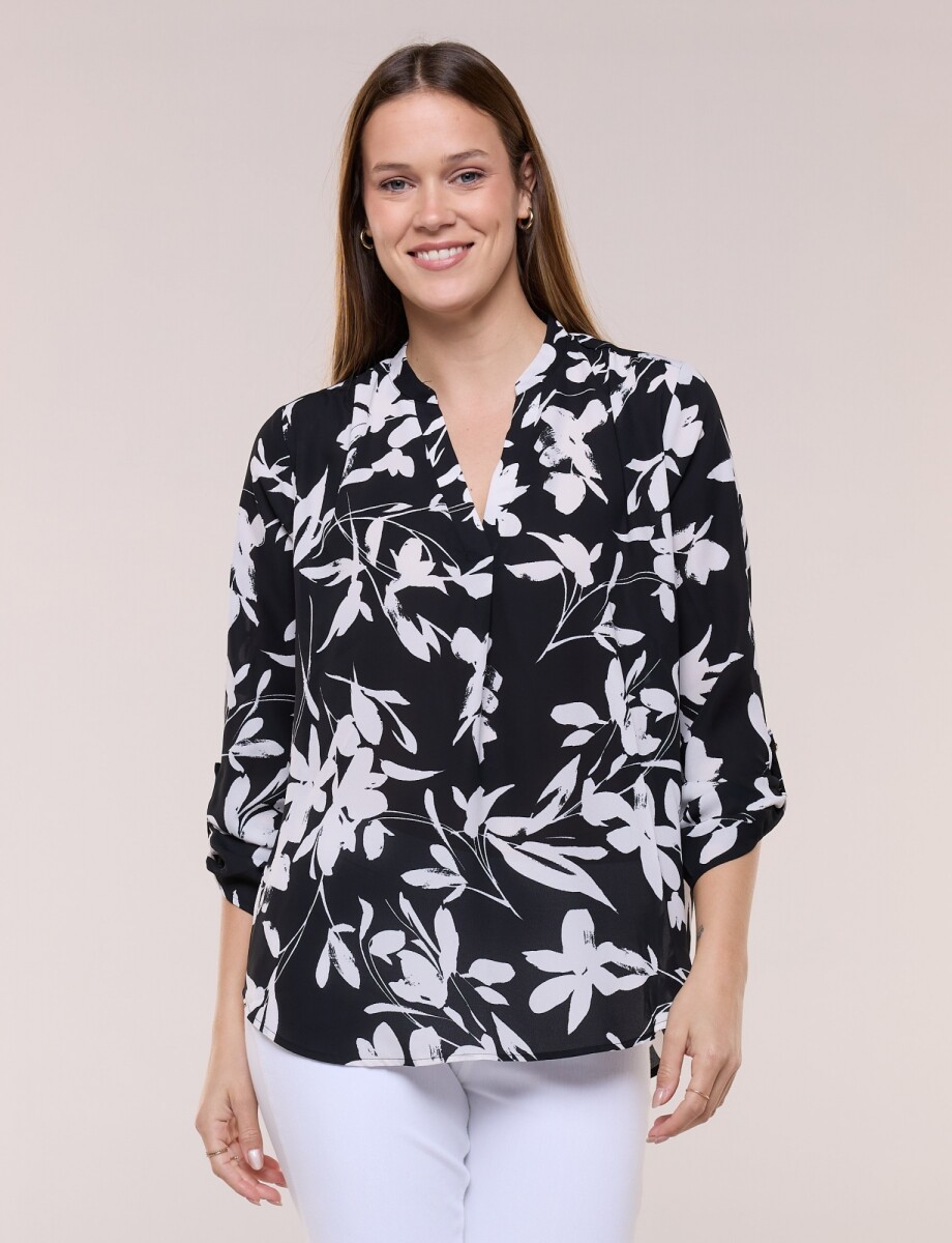 Blusa De Gasa Printed - Negro/blanco 
