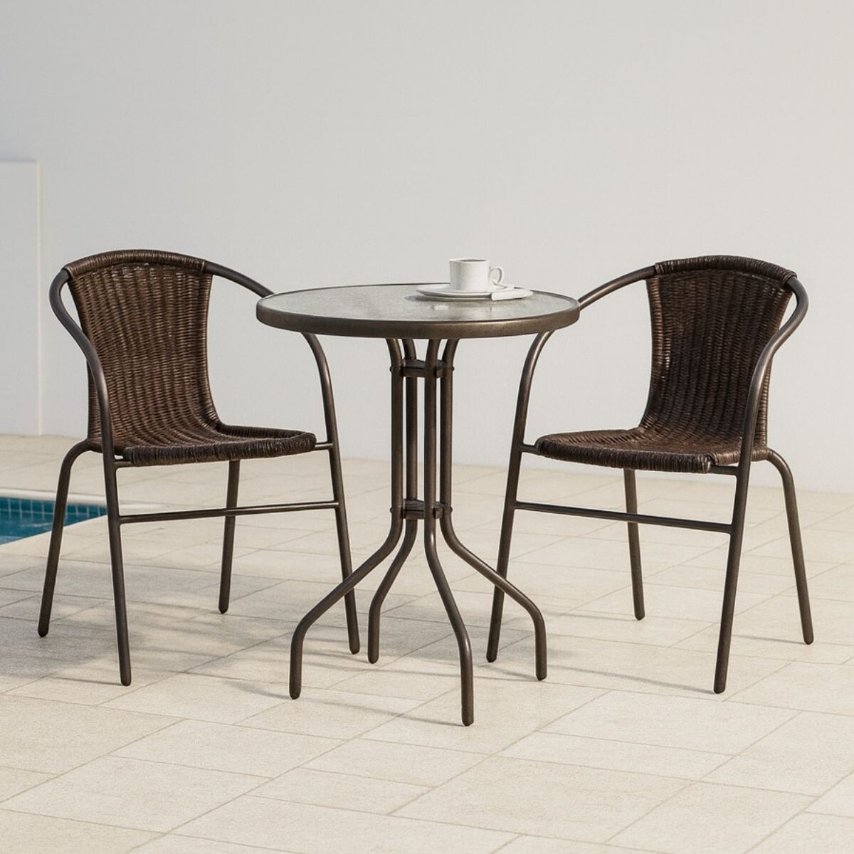 Juego De Jardín Sillas Ratan + Mesa Vidrio - MARRON 