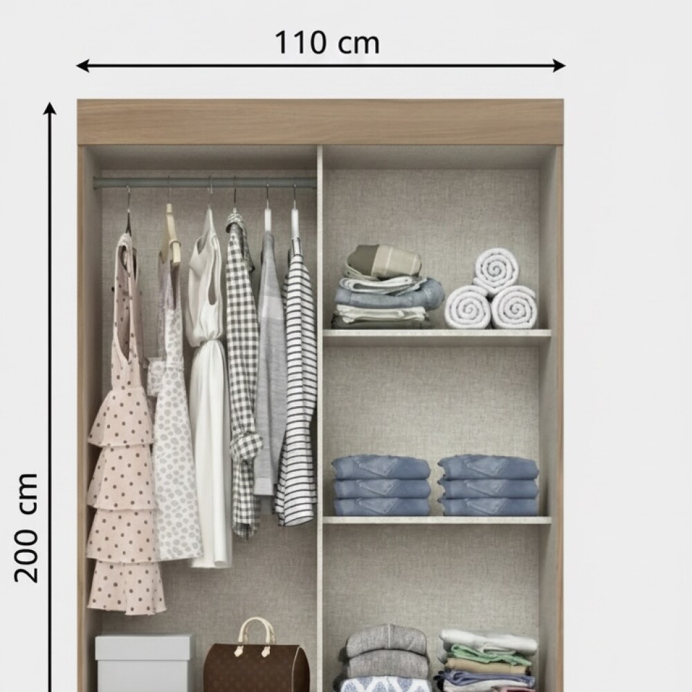 ROPERO 2 PUERTAS CORREDIZAS 4 CAJONES GUARDARROPA ARMARIO PLACARD CLOSET COLOR MADERA - FLEX