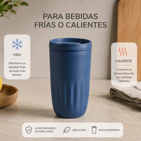 Vaso térmico acanalado con tapa 450ml Azul
