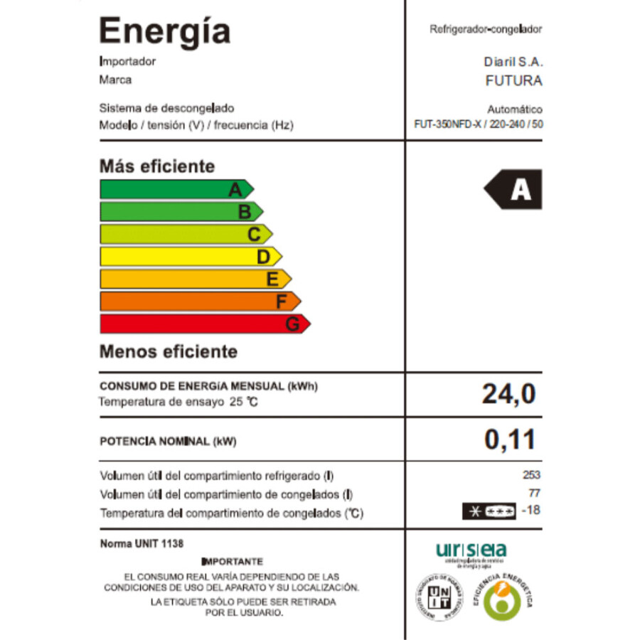 Refrigerador Frío Seco Inox FUTURA FUT-350NFD-X Refrigerador Frío Seco Inox FUTURA FUT-350NFD-X