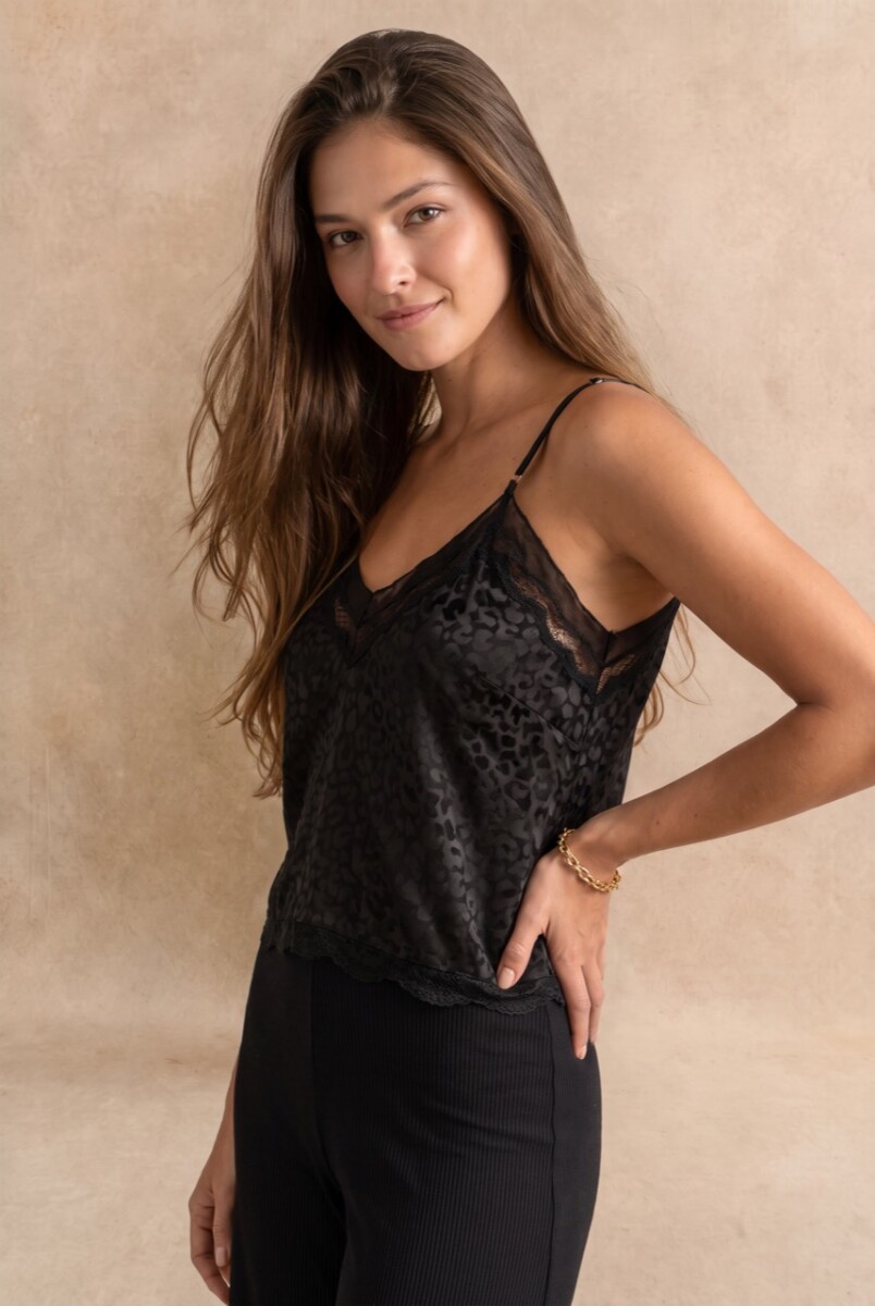 Top Encaje Bordados - Negro 
