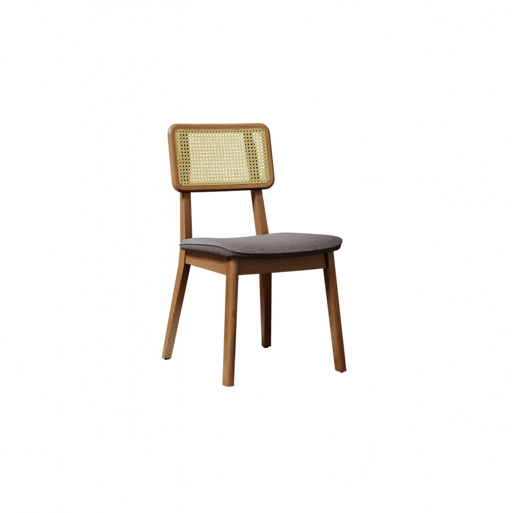 Silla de Comedor Classic Ratán - Línea Manhattan Tela Lino Gris/Natural