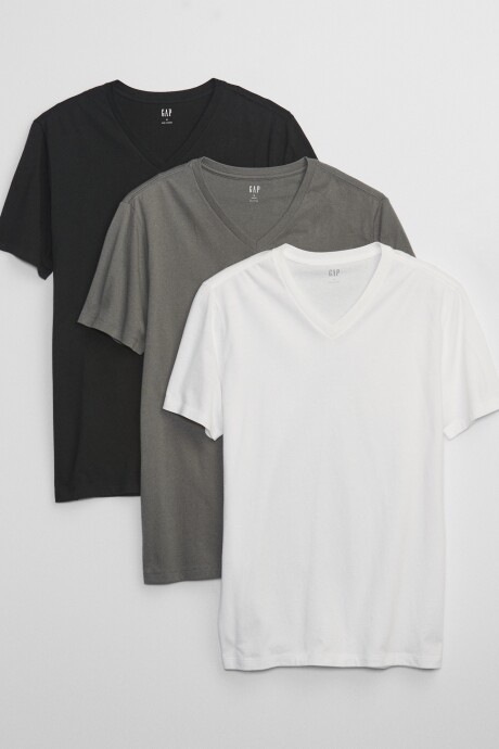 Pack X 3 Remeras Cuello V Hombre Black White Multi
