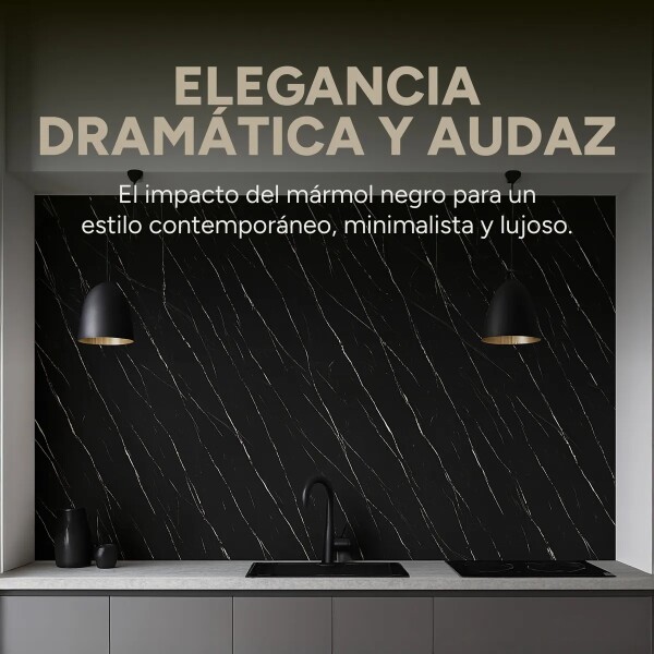 Placa PVC Símil Mármol 3mm Con Detalle Área Útil 2,20×1,22m Mármol Negro
