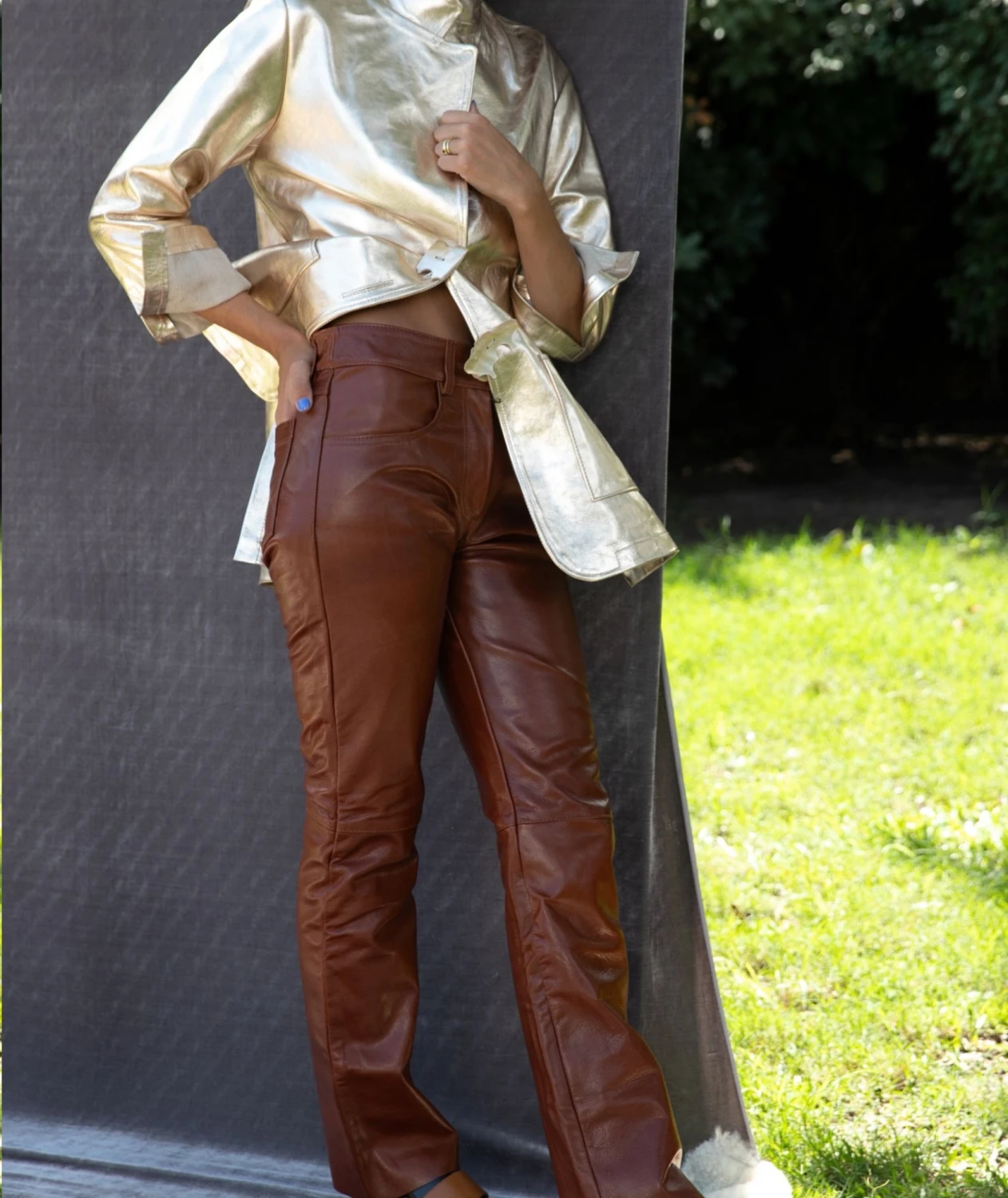 Leather jeans cognac 36