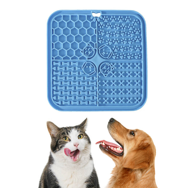 Plato Alfombra Cuadrado Lamer AntiAnsiedad Comida Perro Gato Variante Color Azul