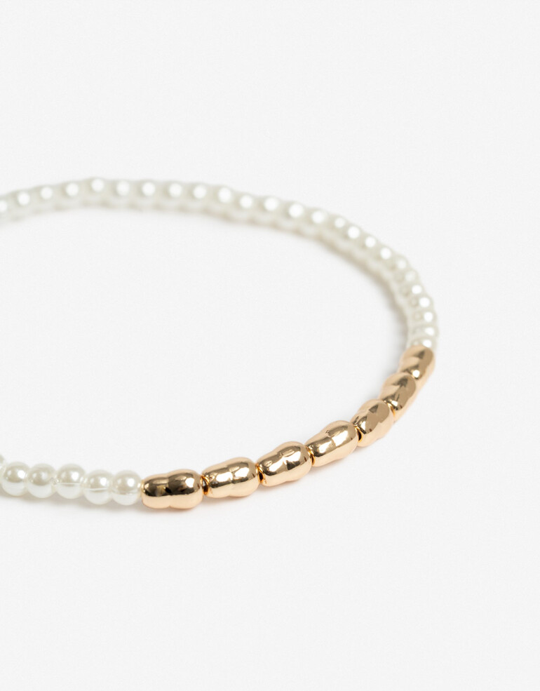 Pulseras Elásticas Perla Pulsera Elástica De Perlas - Dorado