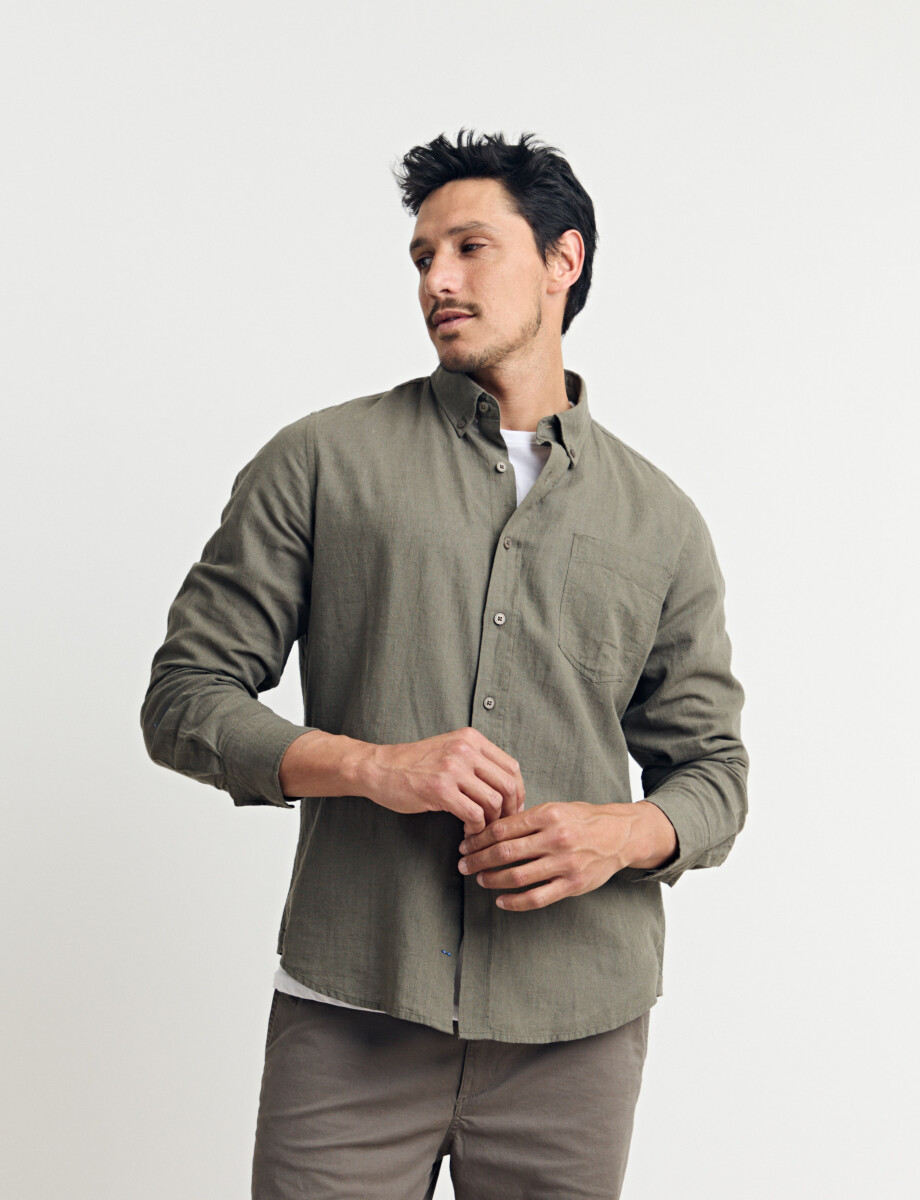 011665 CAMISA DE LINO HARRINGTON LABEL Oliva