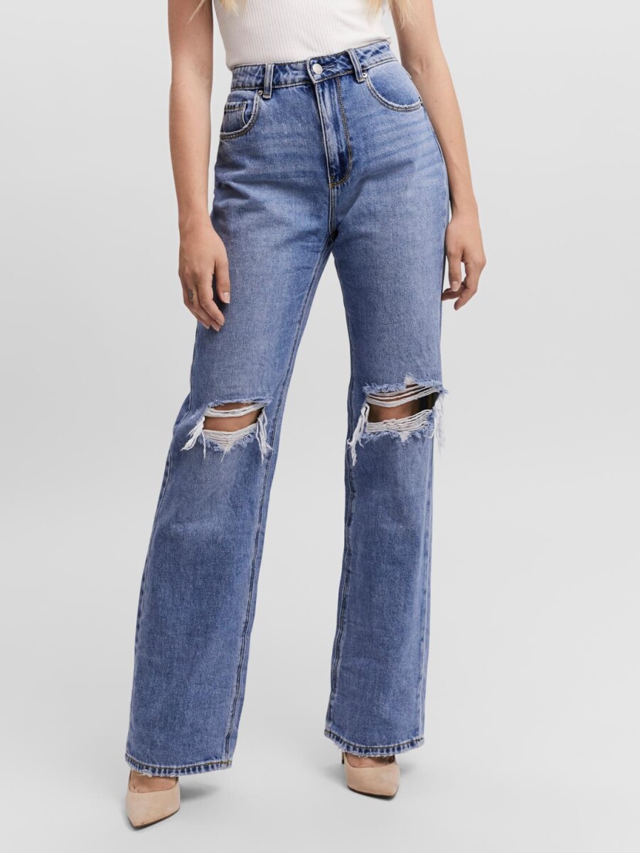 Jeans Kithy Straight Fit Con Roturas - Medium Blue Denim 