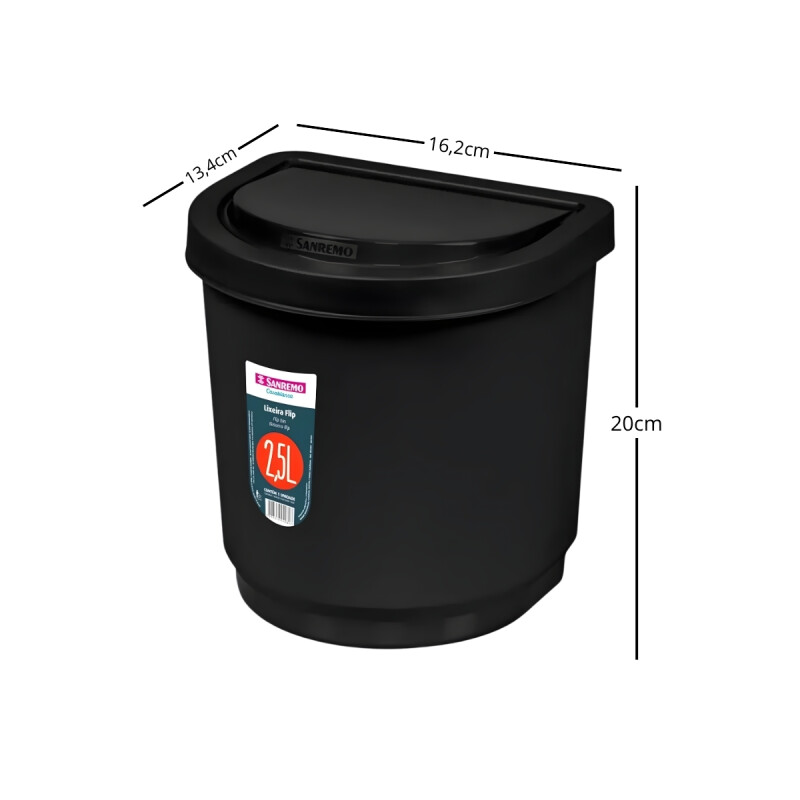 Papelera sobre mesada 2,5 lts NEGRO