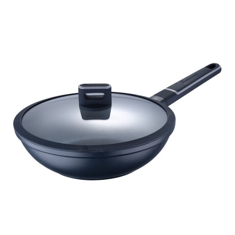 Wok Antiadherente Ø28x8Cm Aluminio Fundido c/ Tapa Indigo MP Gris