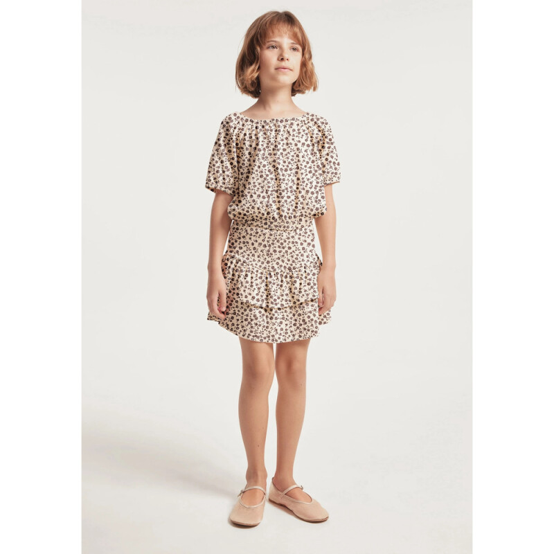 SAIA CURTA FEM OFF WHITE COM MARROM