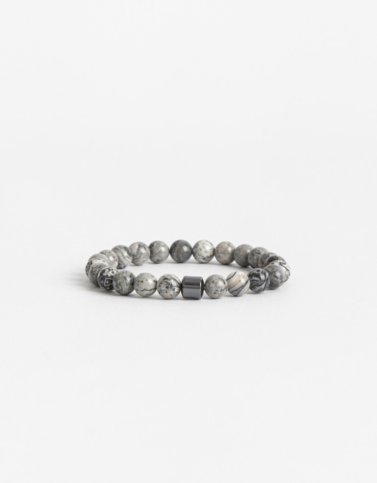 Pulseras Elásticas Piedra Pulsera De Piedras Men´s Collection - Gris Melange