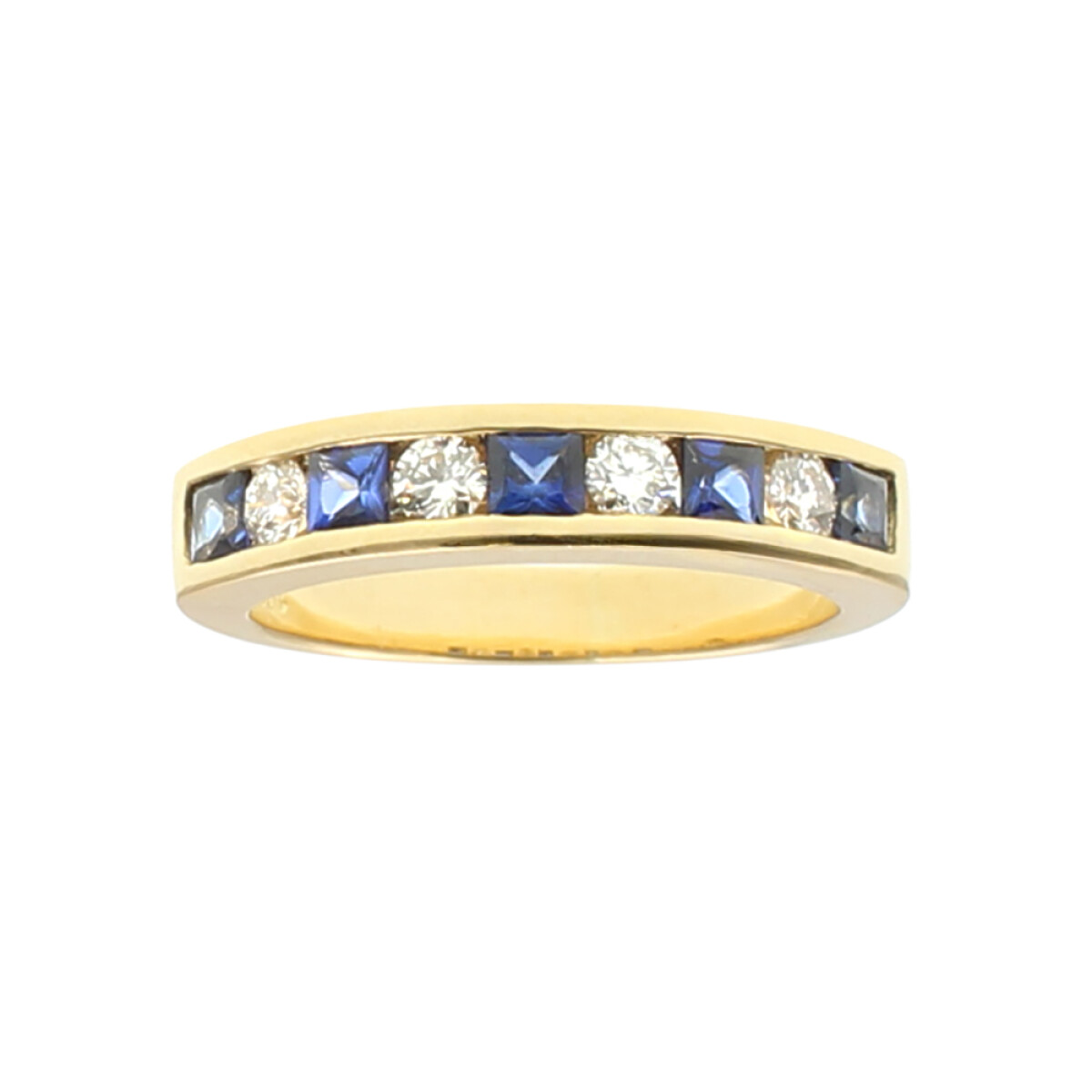 Anillo medio sin fin chana Bicolor en oro amarillo 18k con brillantes y zafiros 