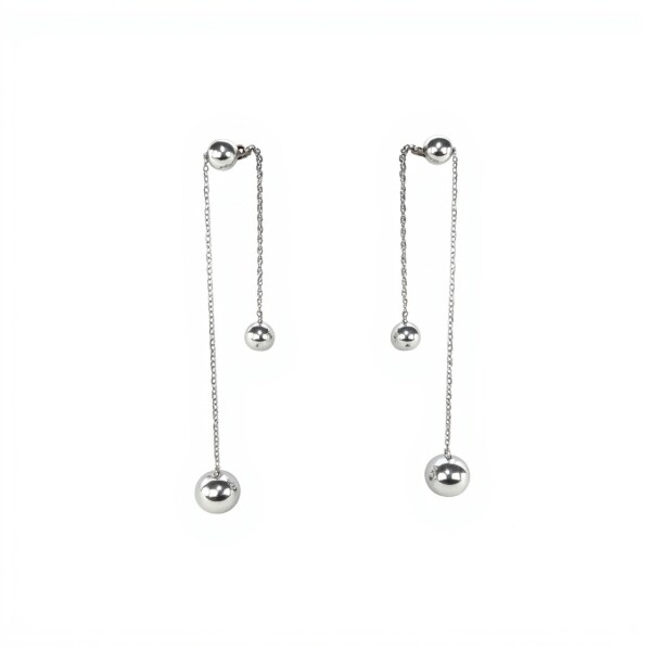 Caravanas Colgante Bola Doble de Plata- Plata 925- Sin Piedra- CA4103 sinpiedra
