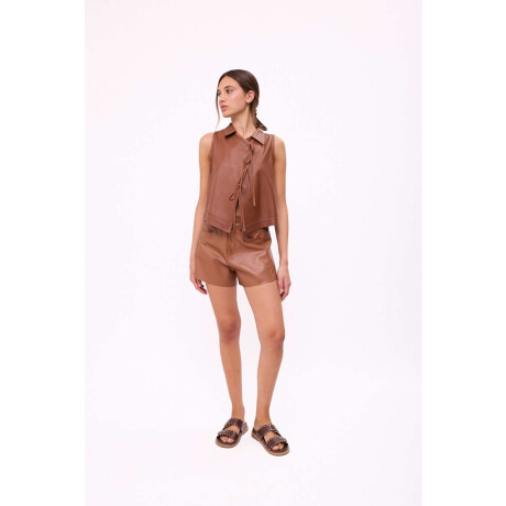 Short Wide Xl Couro Camel