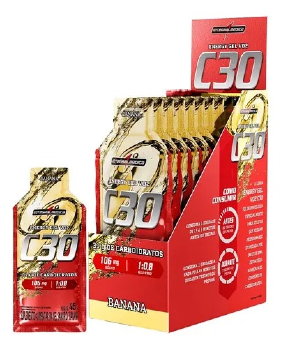 VO2 C30 Energy Gel Banana Caja 10 Unidades | Integralmédica | 31 g de Carbohidratos 