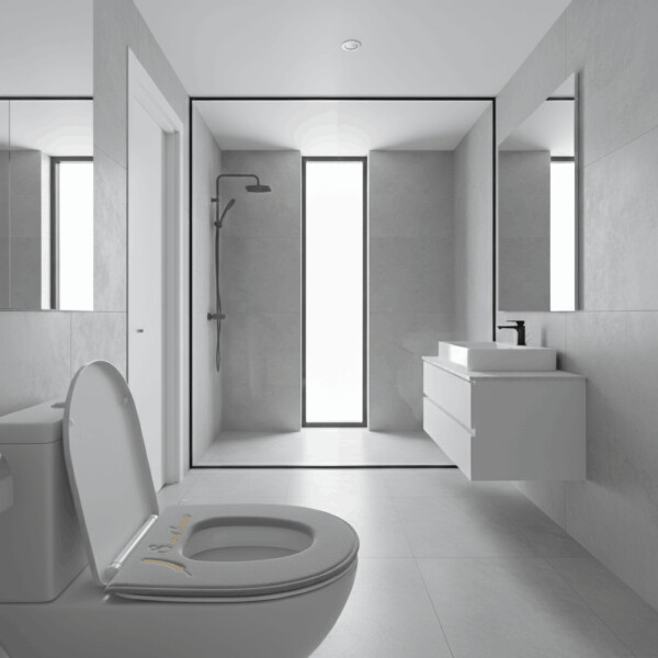 Funda con Cierre Tela Acolchonada para Tapa de Water Inodoro Color Gris