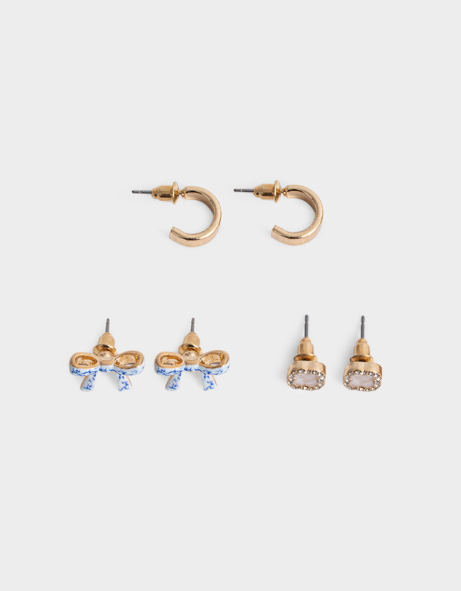 Aros Sets Azul Set De Aros Por 3 - Dorado
