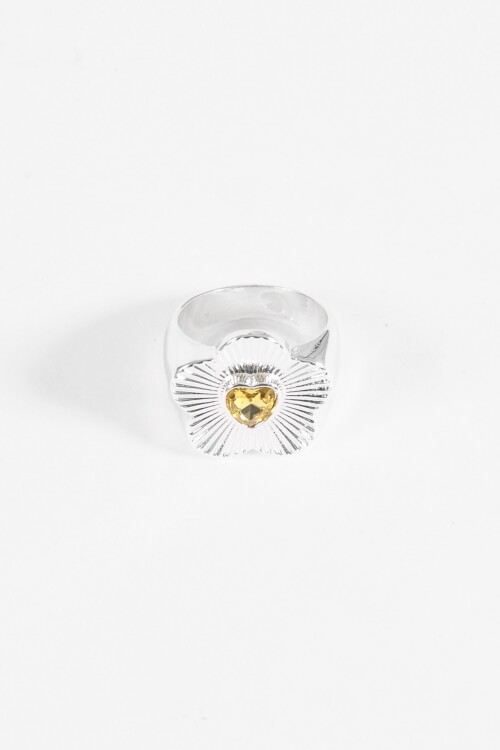 Anillo flor piedra plateado