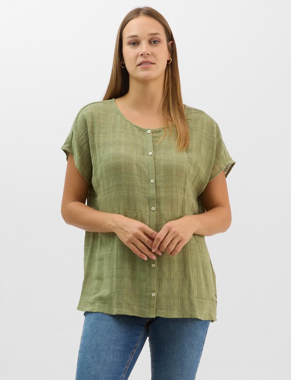 Blusa Fluida De Algodón Texturizado OLIVA