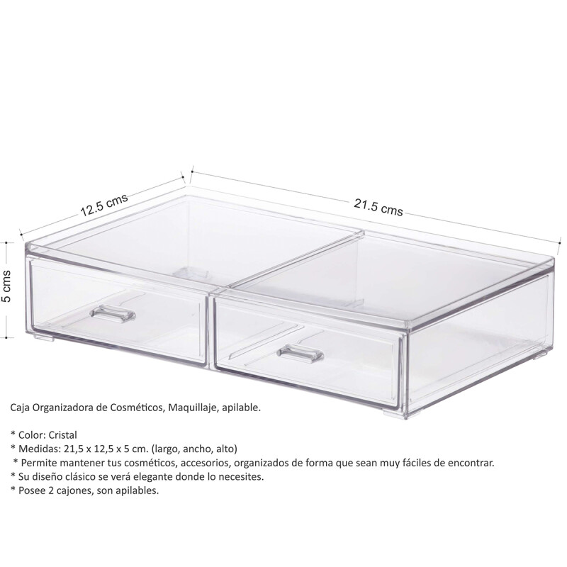 Organizador para cosméticos de acrílico con dos cajones TRANSPARENTE
