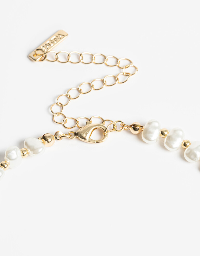 Collares Cortos Perla Collar Corto Perlas Y Corazones - Dorado