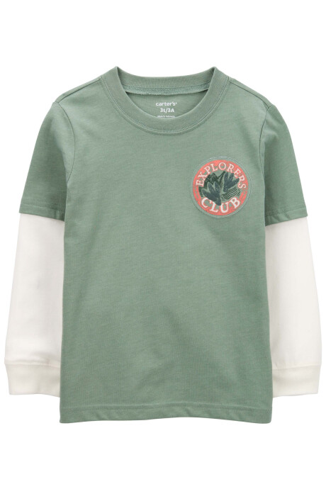 Remera de algodón, mangas largas en capas, diseño dinos Remera de algodón, mangas largas en capas, diseño dinos