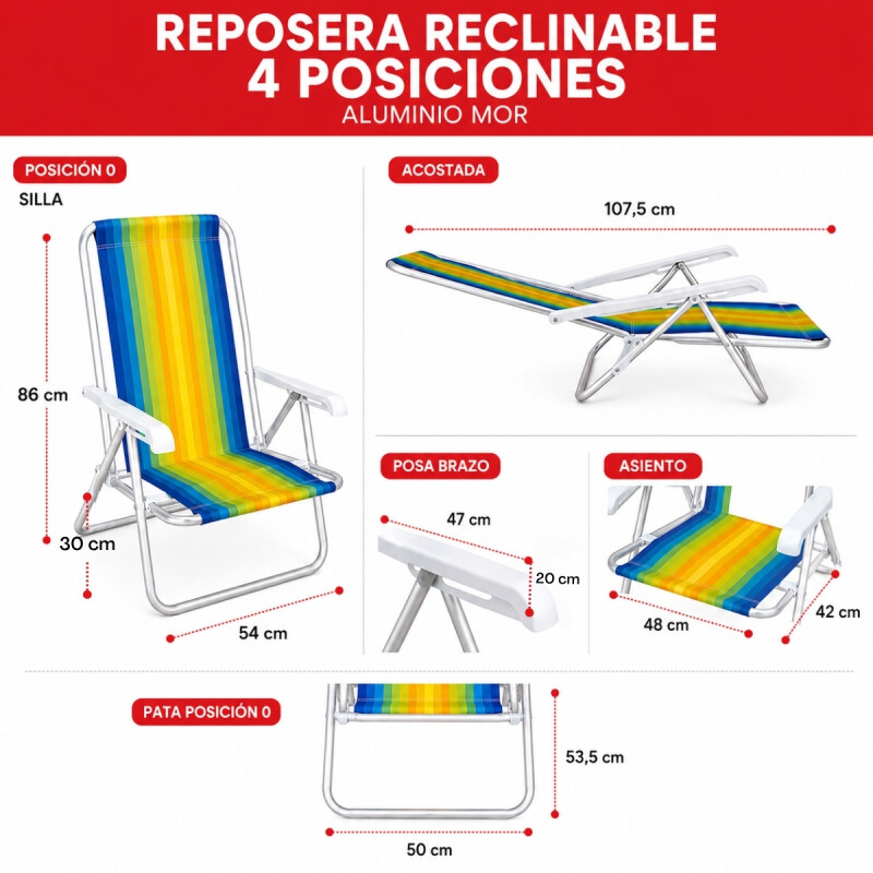 Set x2 Silla reclinable 4 posiciones aluminio AMARILLO