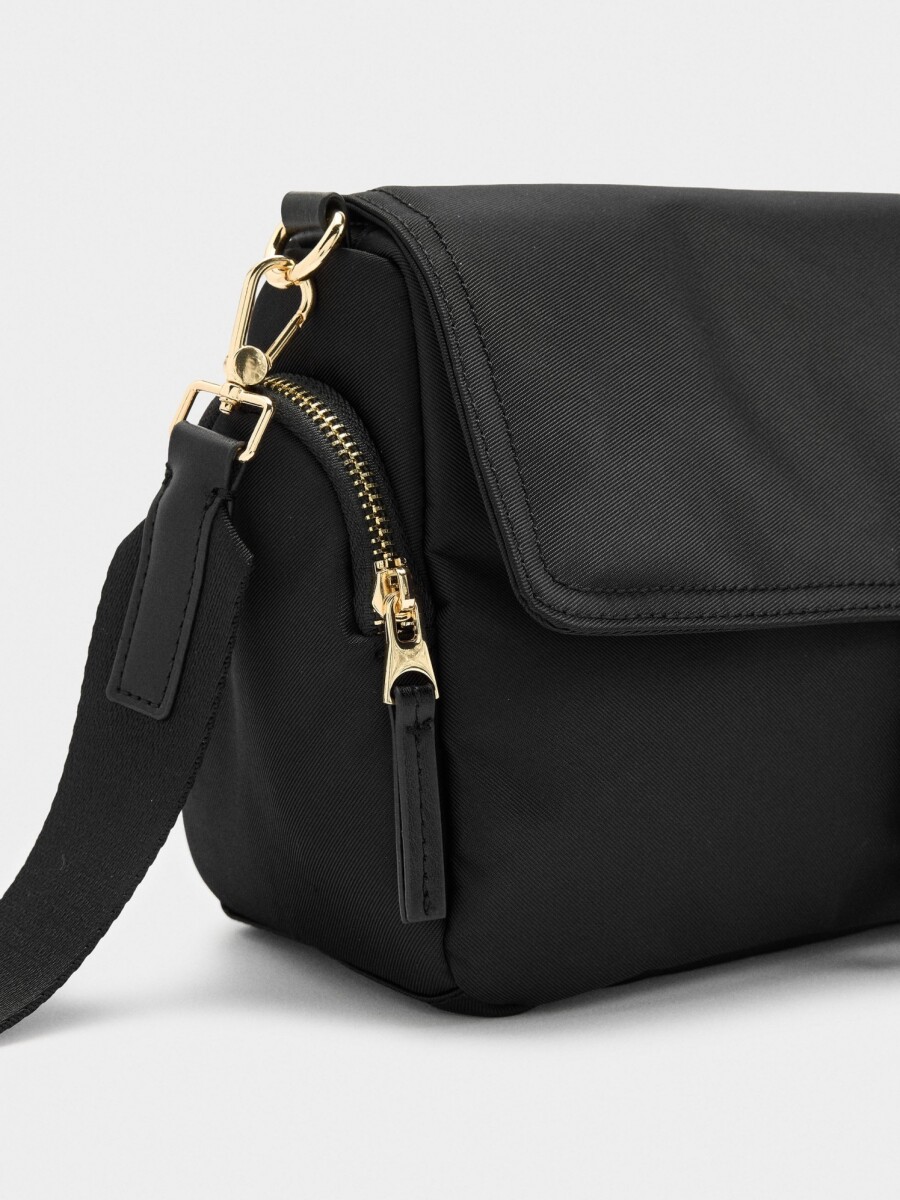 Bolso Bandolera De Nylon Con Solapa negro