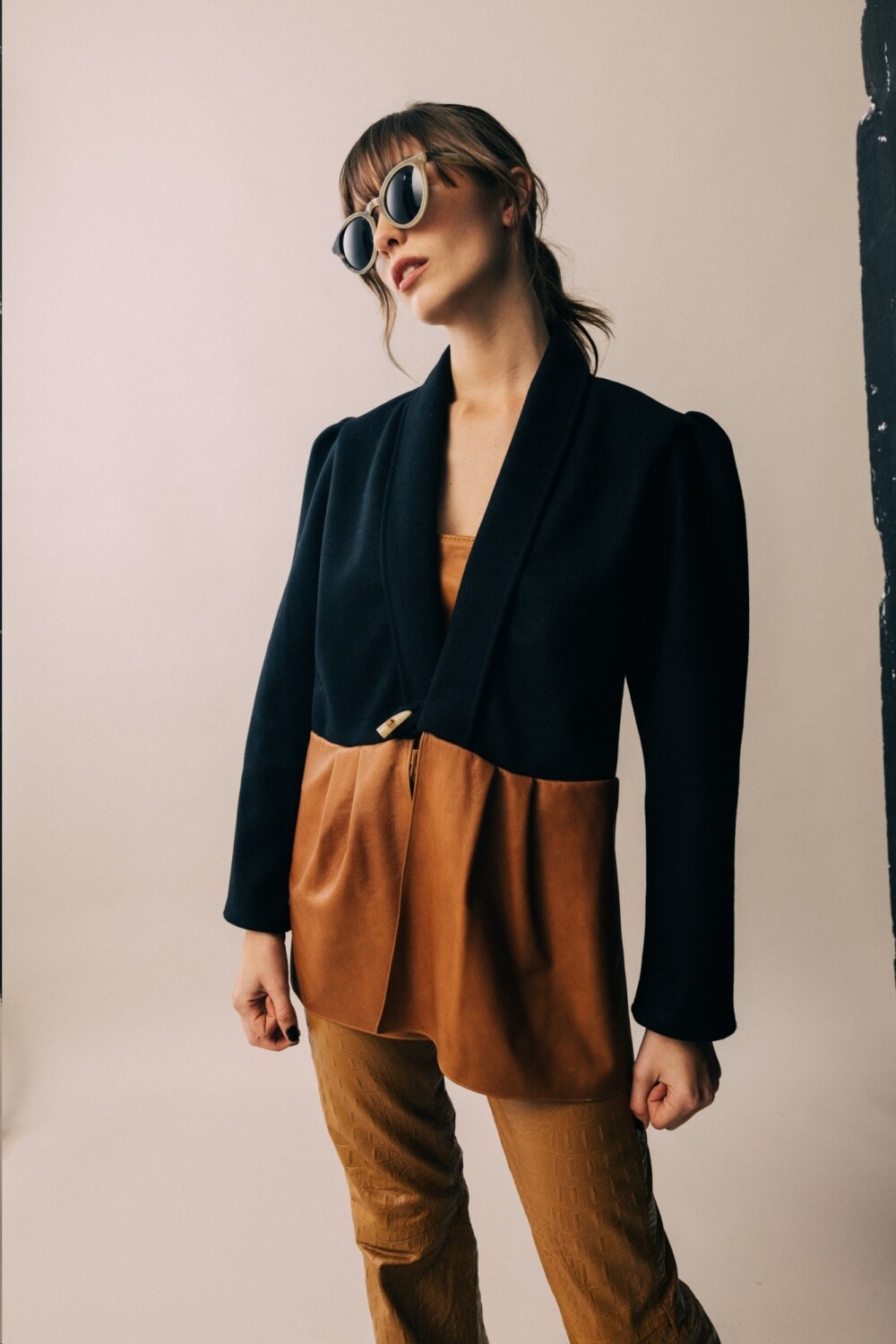 Blazer Office Lana Negro Y Camel