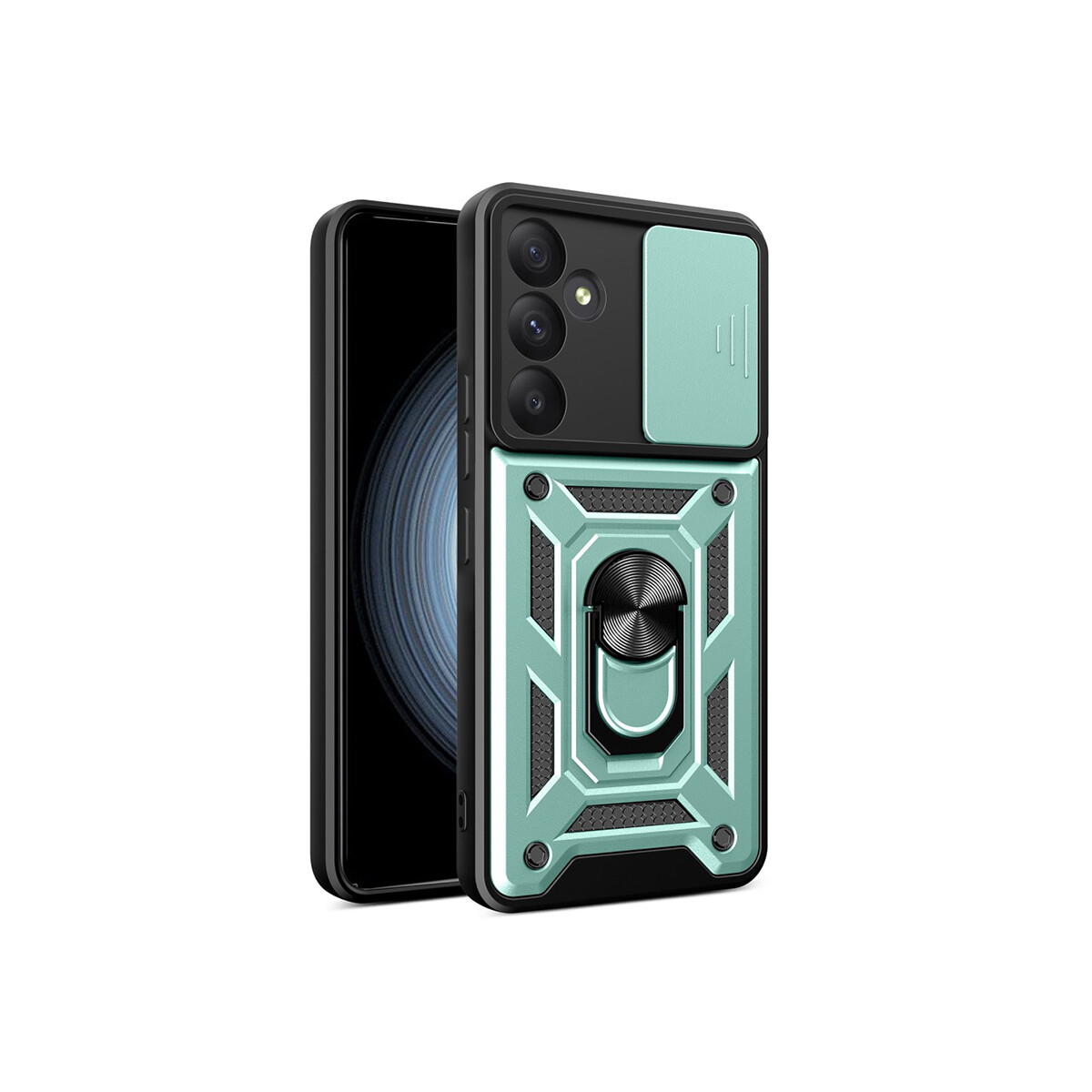 Protector Samsung Galaxy A35 con cubre cámara y anillo color verde 
