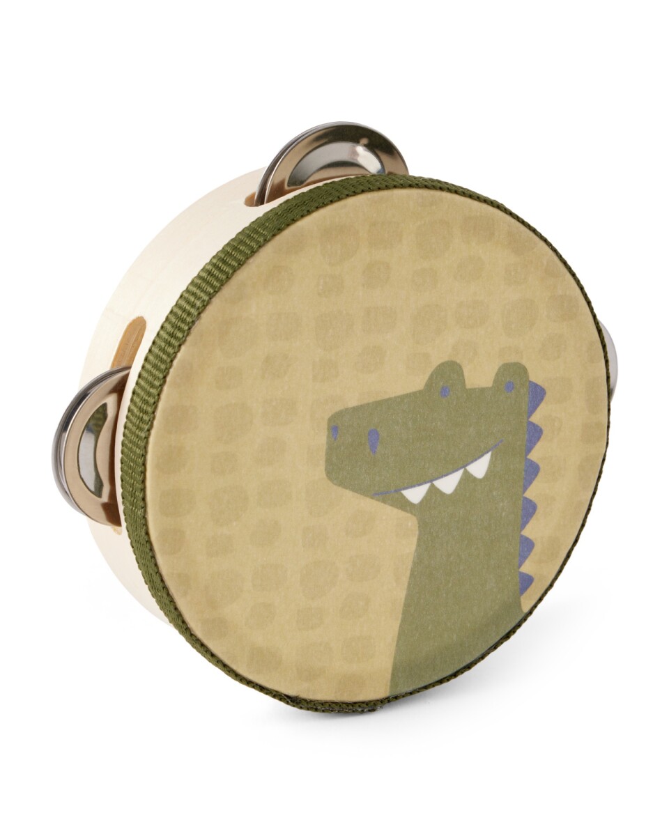 Pandereta de madera, diseño cocodrilo 