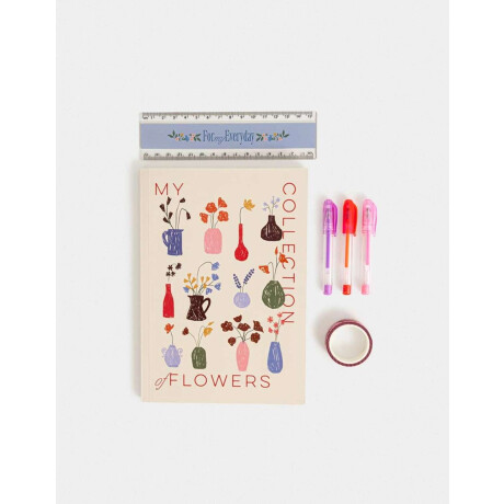 Set De Librería Con Cuaderno A5 En Pouch Combinacion Multicolor