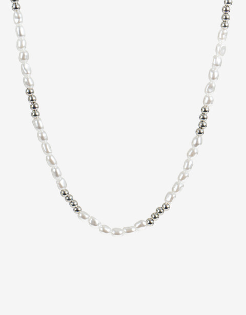 Collares Cortos Perlas Collar Corto Perlas Y Metal - Plateado Rodio