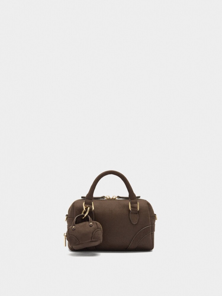Bolso Tote Efecto Piel Con Colgante marron