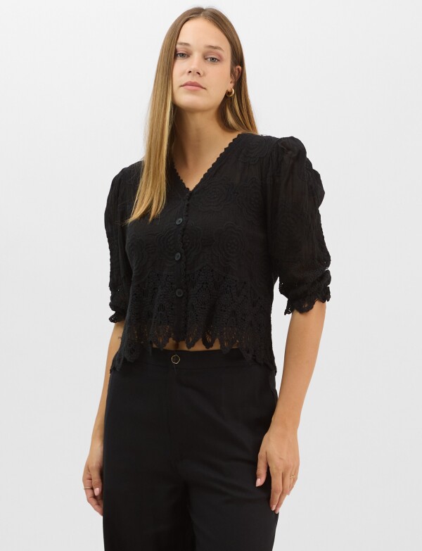 Blusa Bordada Puntilla NEGRO