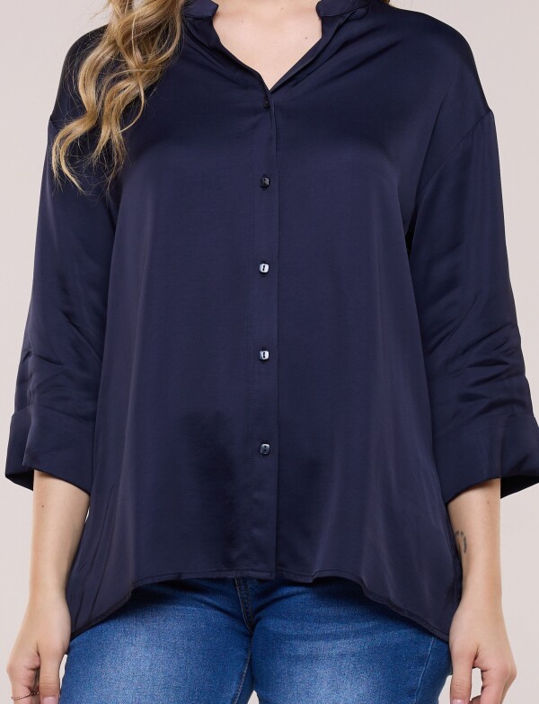 Camisa Saten Cuello Mao AZUL