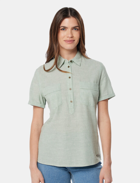 CAMISA DE LINO MEDIO BOTÓN Verde