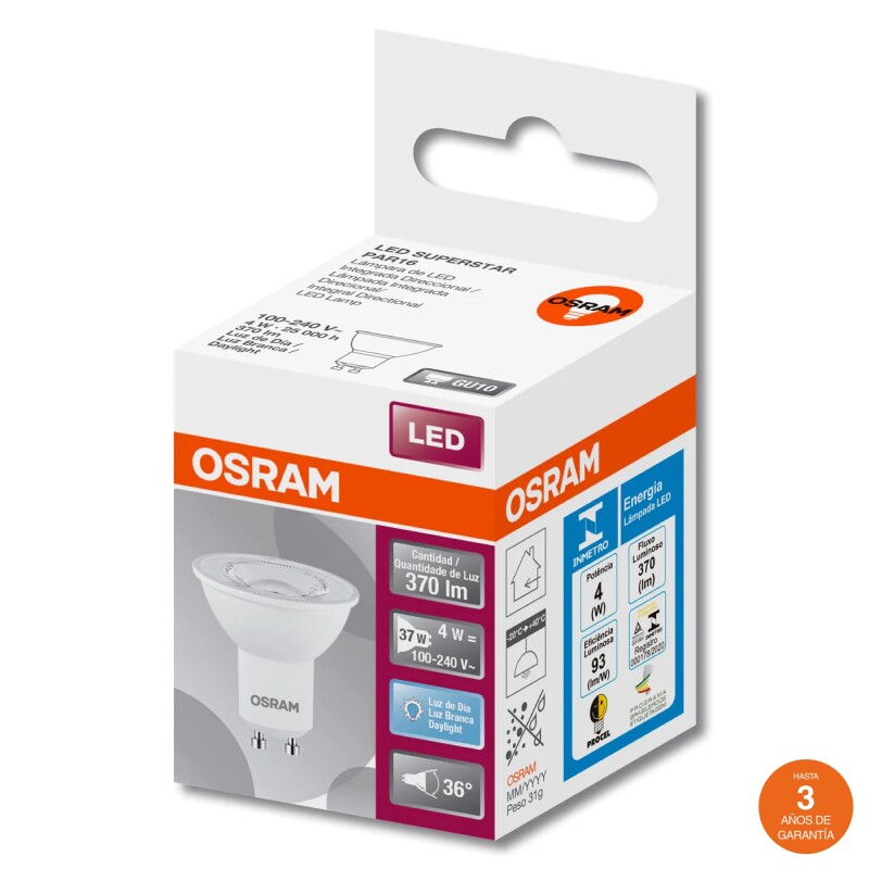 Dicroica Led GU10 PAR16 4W 36º OSRAM Dicroica Led GU10 PAR16 4W 36º Luz Fría OSRAM