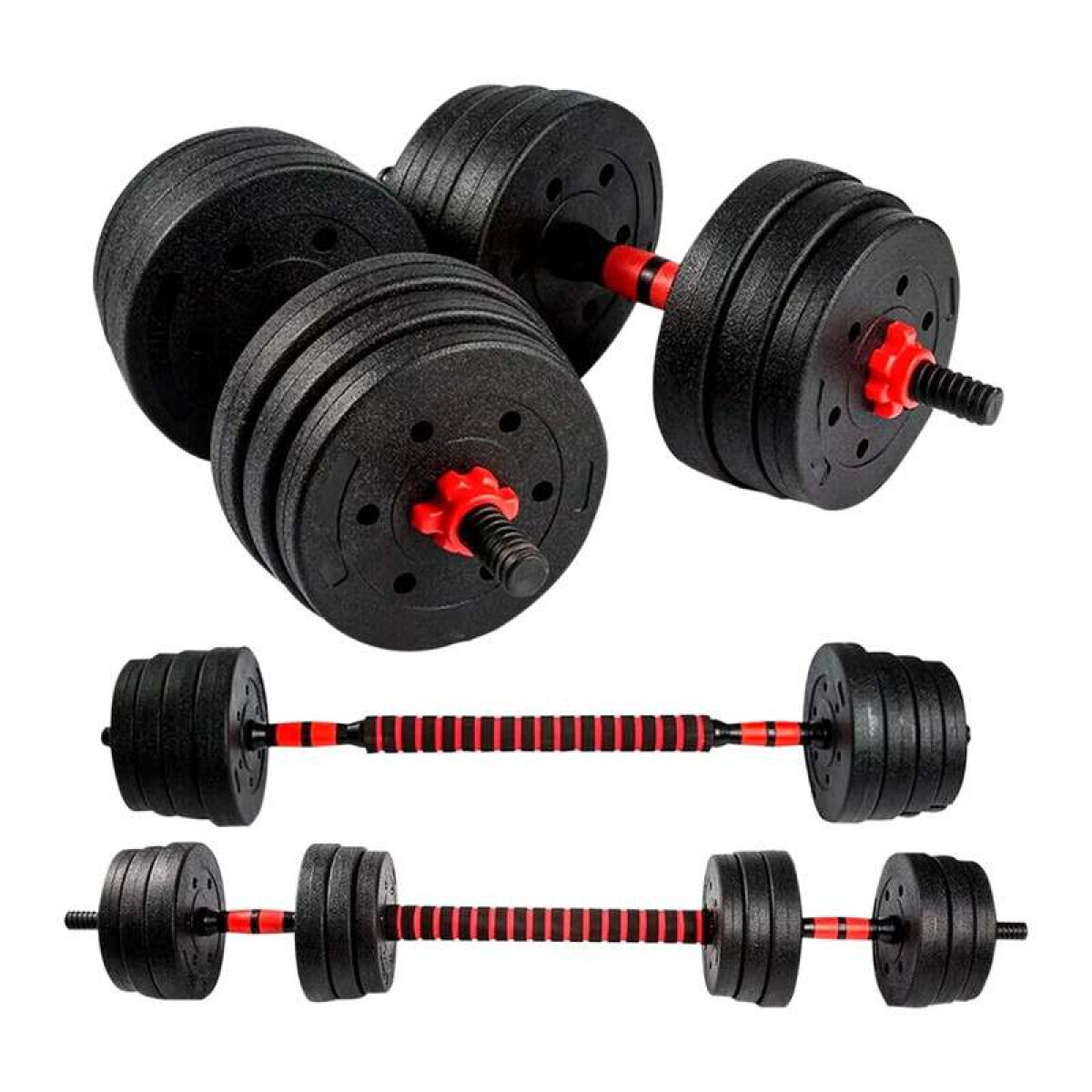 Kit 20 Kg Barra + Pesas + Mancuerna Entrenamiento Disco Forrado 