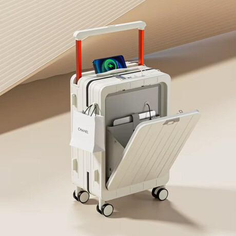 Valija carry on rígida con apertura delantera y cargador USB Beige