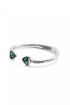PULSERA RÍGIDA DE ALEACIÓN DE METALES BAÑADA EN PLATA DE LEY CON DOS CRISTALES FACETADOS VERDES Pulsera
