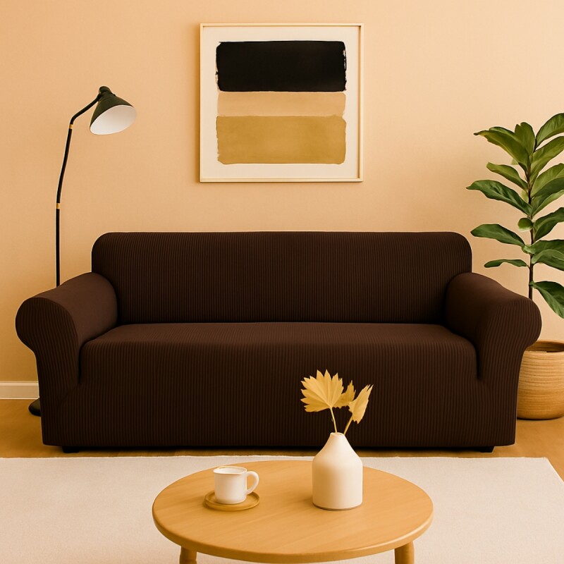Funda cubre sofá elástica 3 cuerpos MARRON OSCURO
