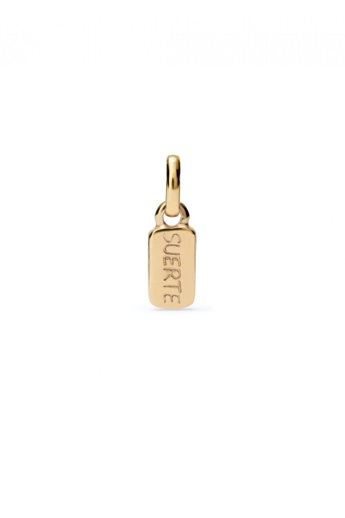 CHARM BAÑADO EN ORO 18K CON PALABRA SUERTE Charm