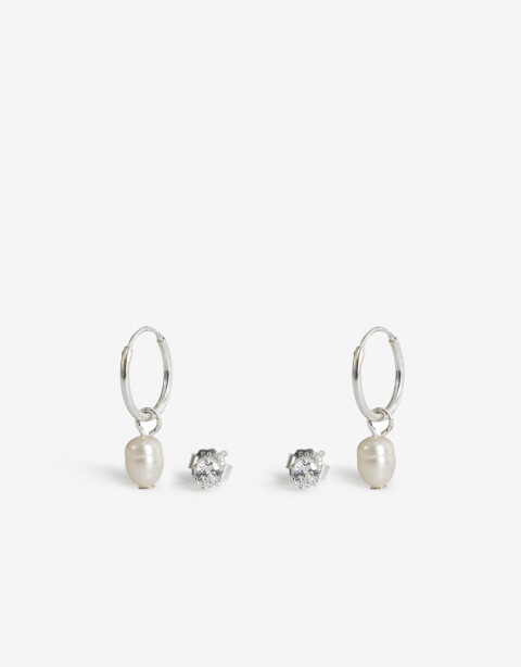 Aros Sets Perlas Set De Aros Plata 925 - Plateado