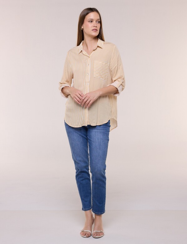 Camisa Rayas Y Ruedo Curvo MOSTAZA