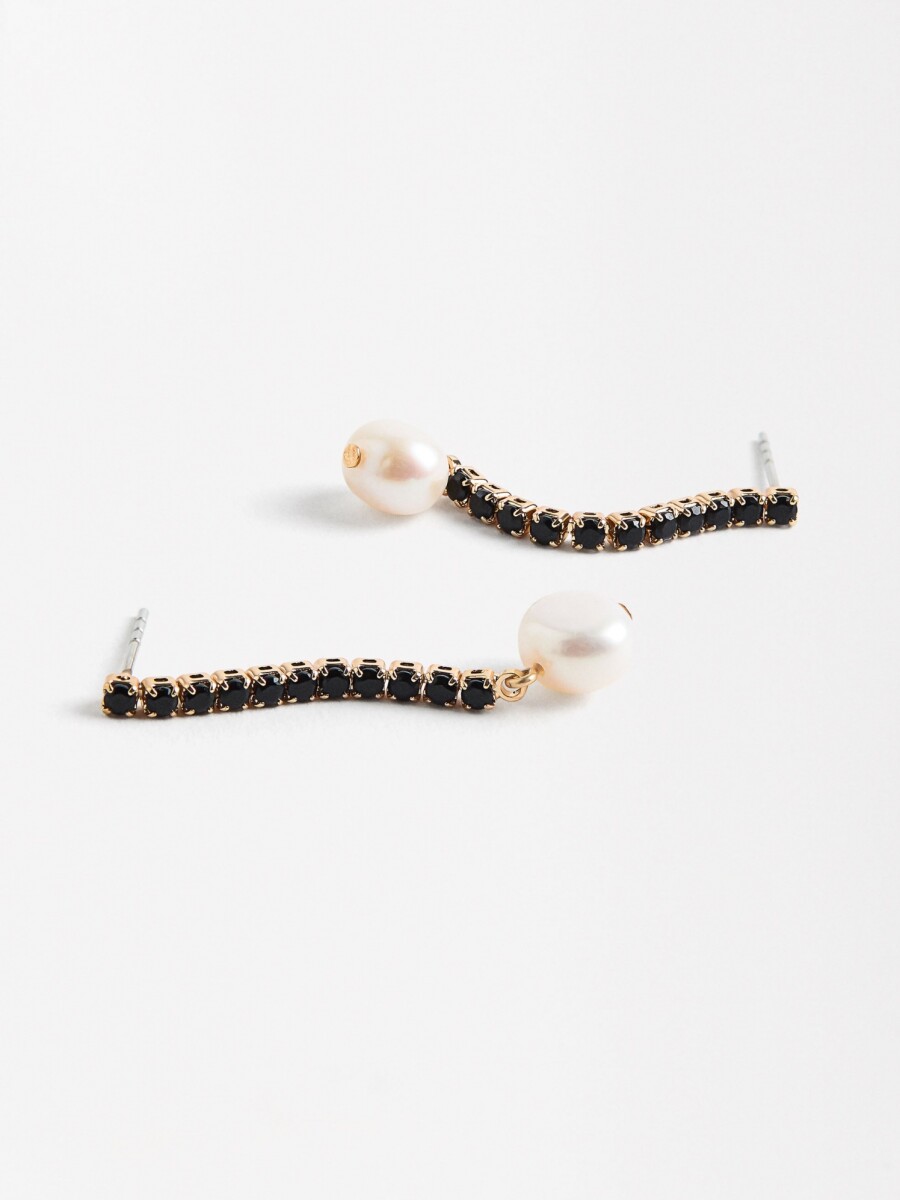 Pendientes Con Perlas Y Circonitas negro
