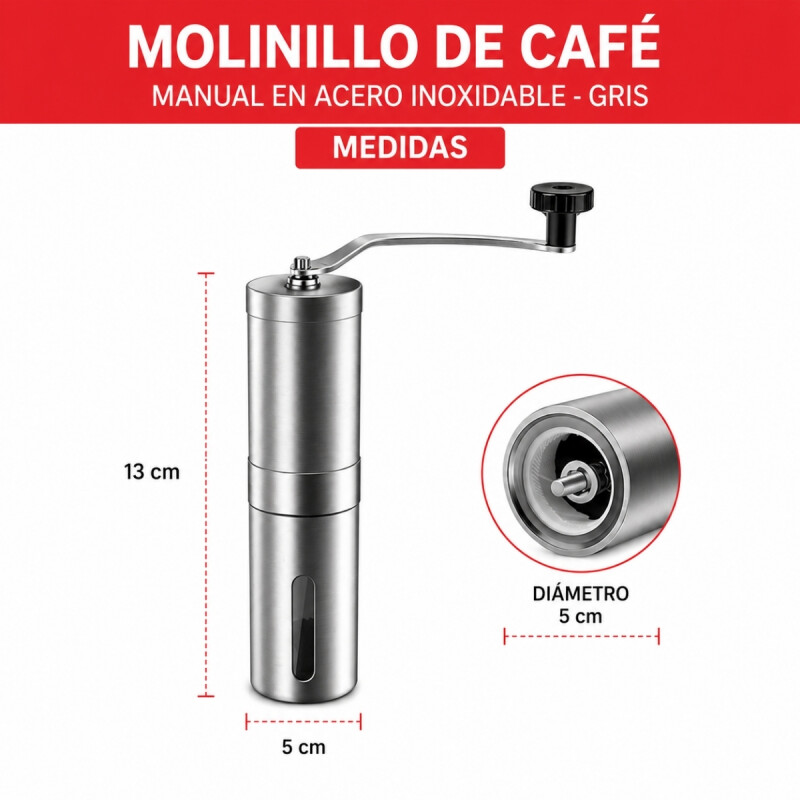 Molinillo de café manual en acero inoxidable GRIS